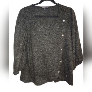 Adrienne Vittadini Soft 3/4 Sleeve‎ Top Dary Gray Womens Size Large